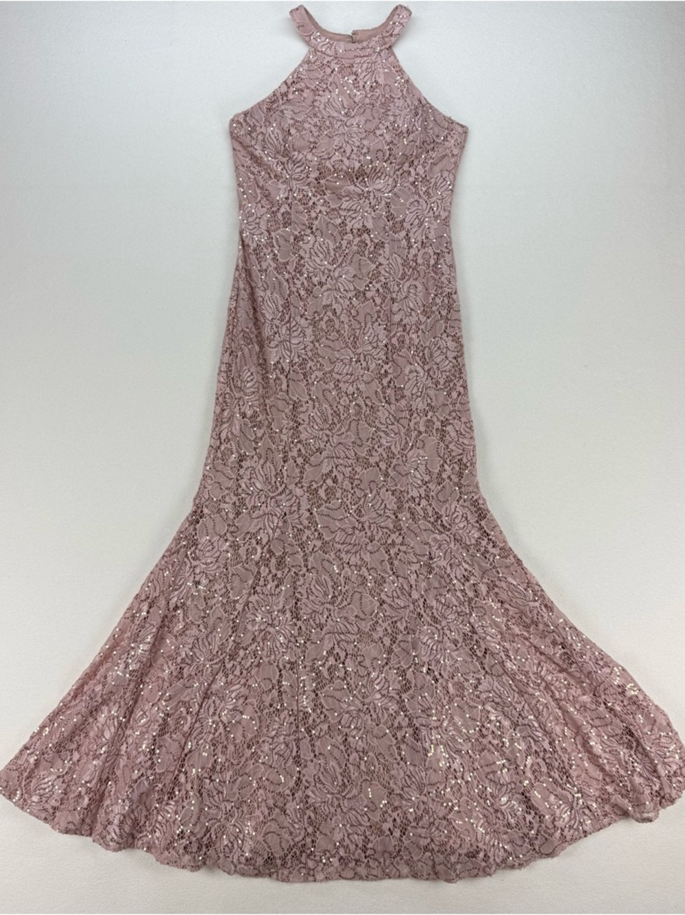 Night Way High-Neck Mermaid Dress Lace and Sequin Evening Gown Prom Formal Blush